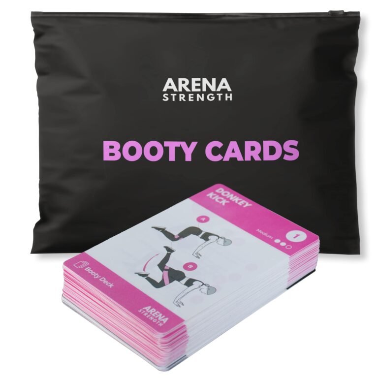 Black bag with "Arena Strength Booty Cards" and a deck of exercise cards