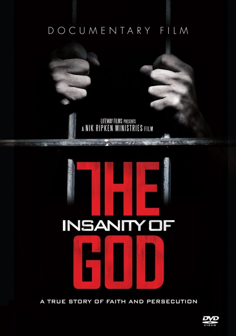 Movie poster: Hands on prison bars, title "The Insanity of God," red text