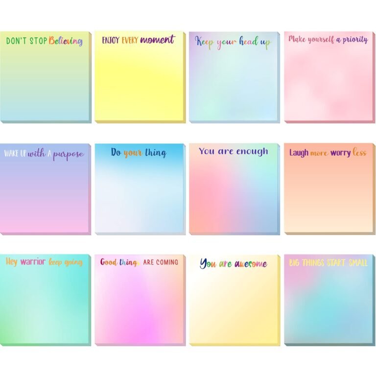 Colorful sticky notes with inspirational quotes in rainbow-colored text