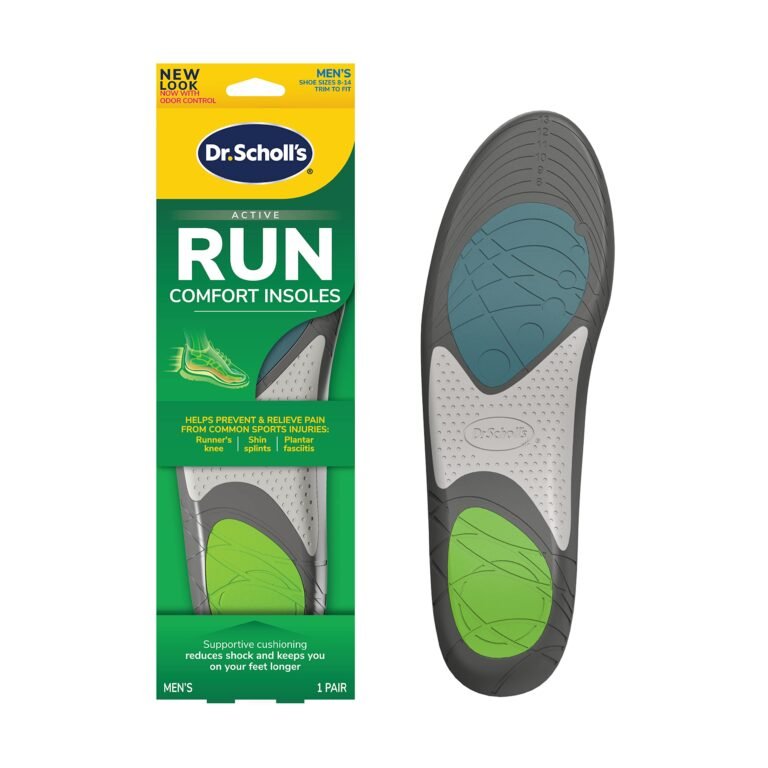 Dr. Scholl's Active Run comfort insoles, men's shoe sizes 8-14, with green and gray design