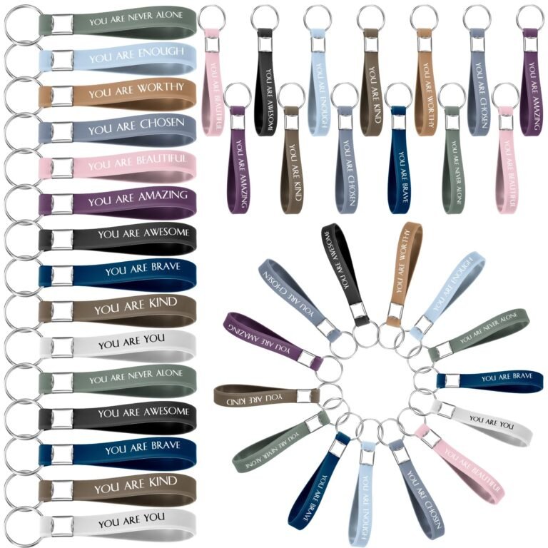 Keychains with positive affirmations like "You Are Brave" and "You Are Kind."