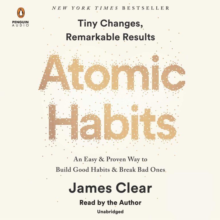Book cover for "Atomic Habits" by James Clear, Penguin Audio