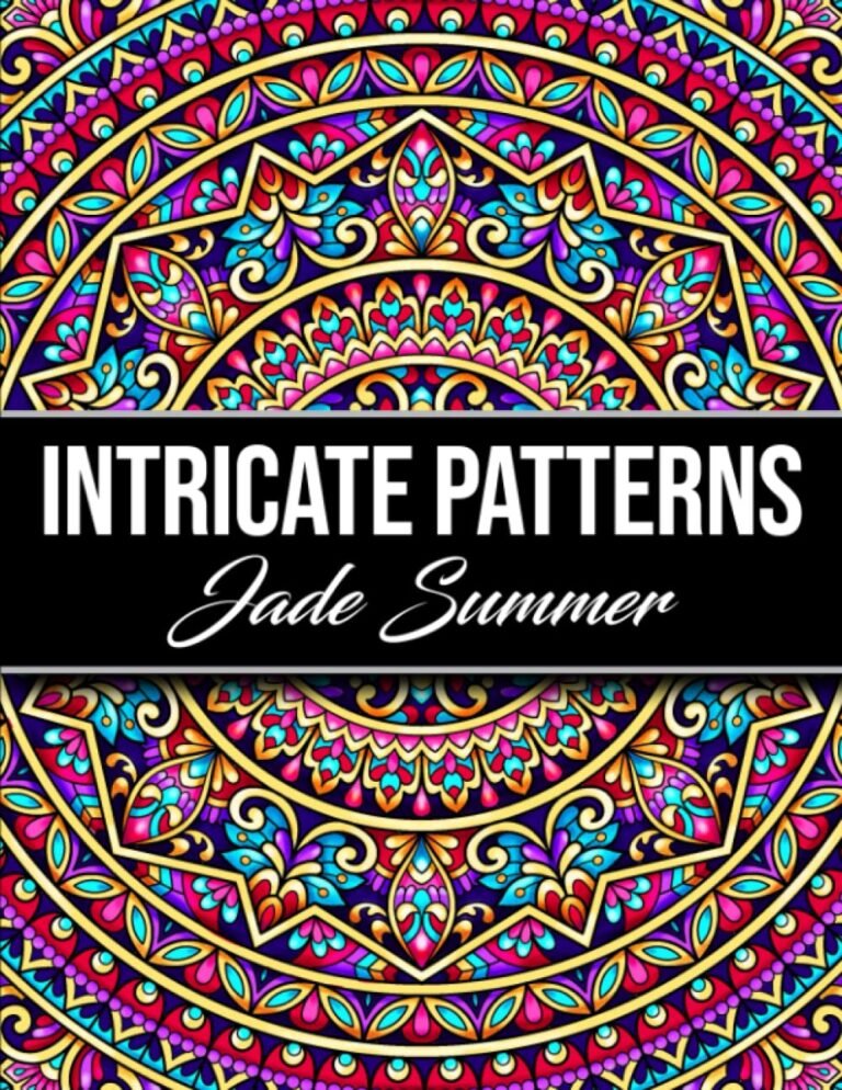 Colorful, intricate mandala pattern with "Intricate Patterns" and "Jade Summer" text
