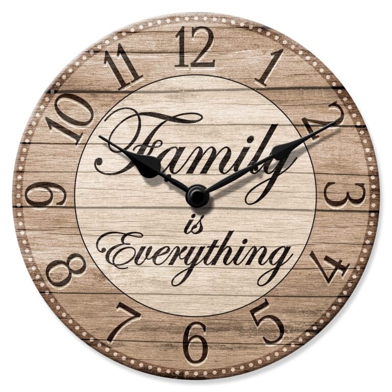 Wooden clock with "Family is Everything" text and black hands