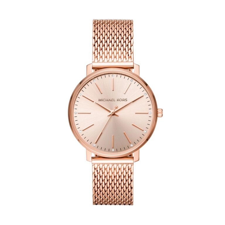 Rose gold Michael Kors watch with mesh band and crystal accents