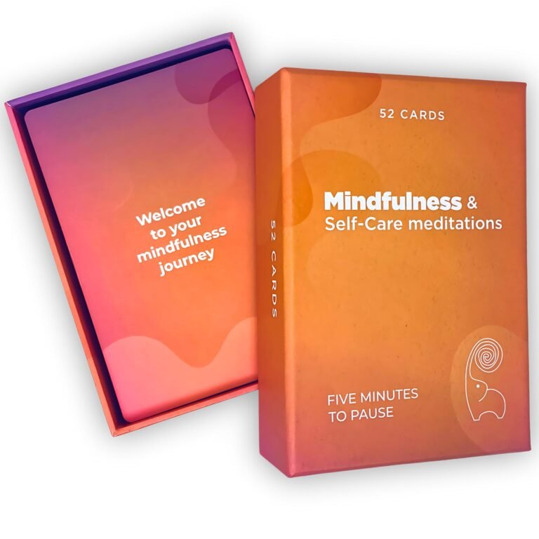 Mindfulness and self-care meditation cards in a box with a gradient background