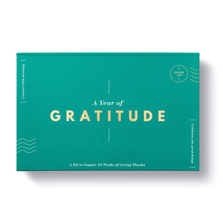 Box set titled "A Year of Gratitude" in teal with gold text