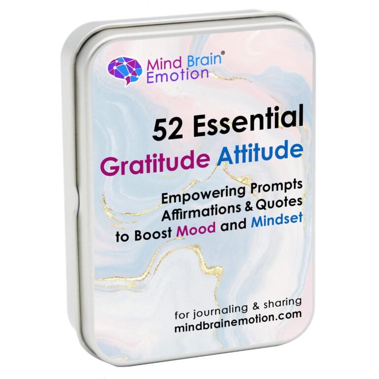 Metal tin with "52 Essential Gratitude Attitude" for mood and mindset