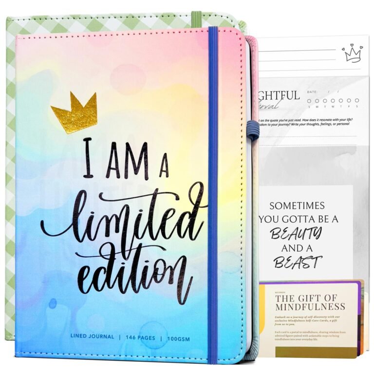Notebook with "I Am a Limited Edition" on cover, cards, and journal pages
