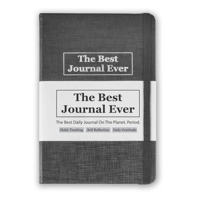 Gray journal with "The Best Journal Ever" text and habit tracking features