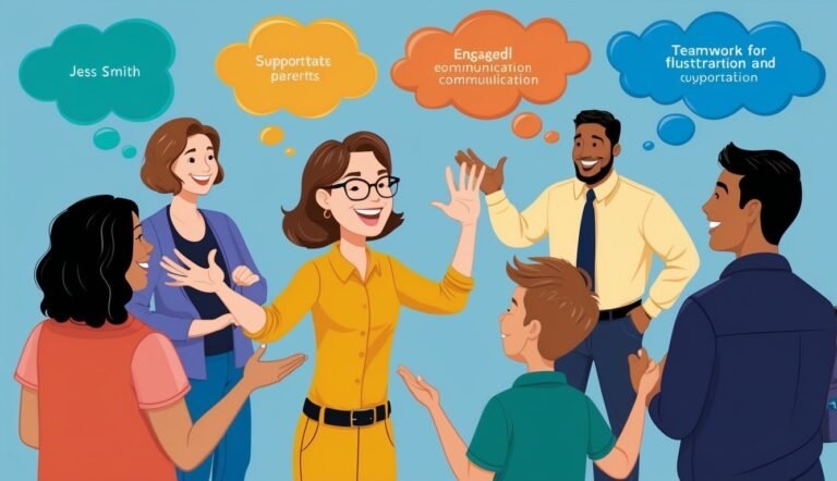 Group of people in a meeting, with thought bubbles above them