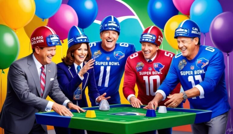 Five people in football jerseys and helmets playing a tabletop game